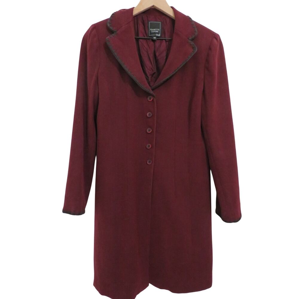 Nanette Lepore Women Sz 10 Vintage Burgundy Longline Tailored Coat Y2K Romantic